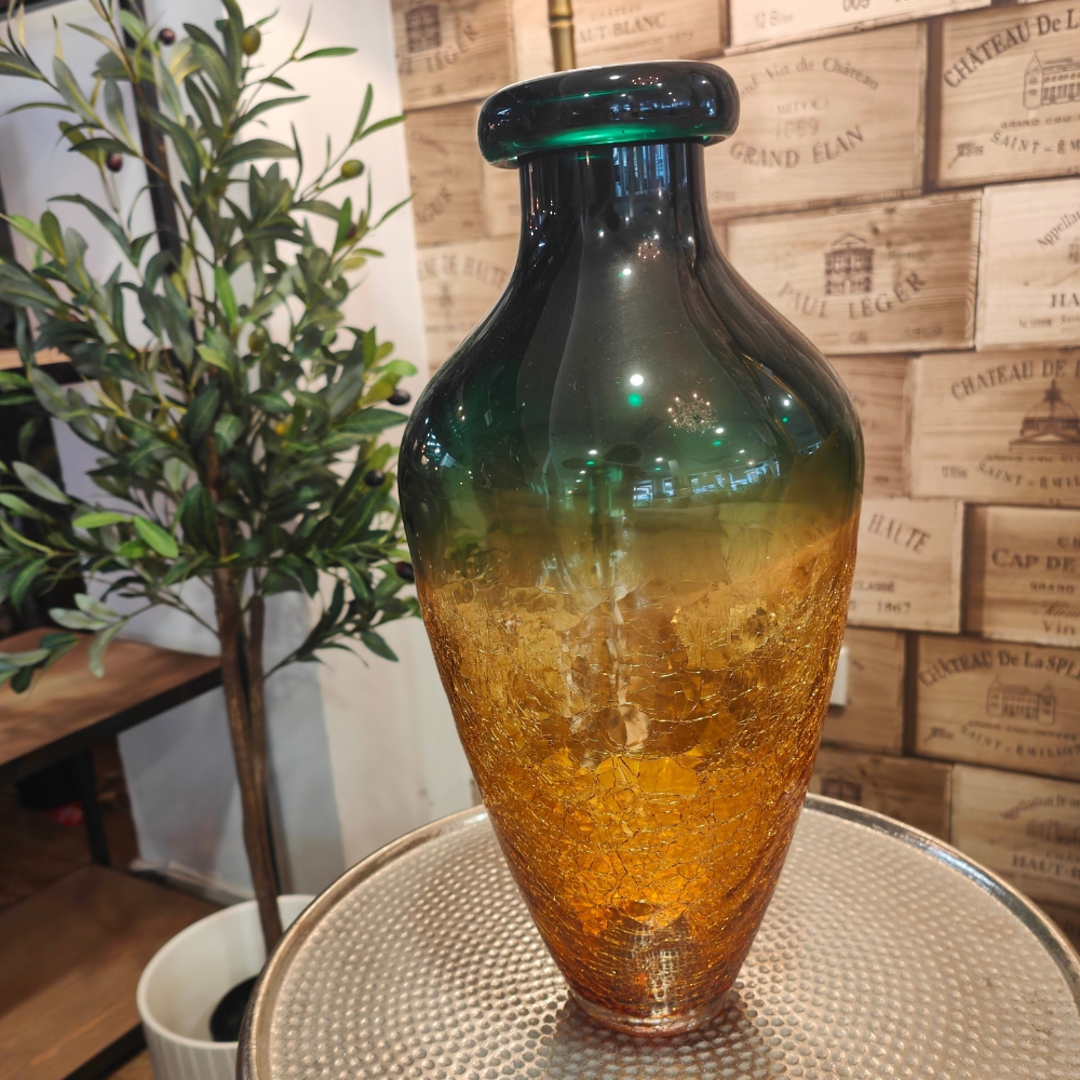 Glass Art Vase Green & Amber 40cm image 2